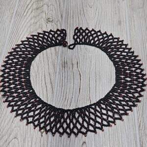 Vintage Seed Bead Collar Choker‎ Handmade Necklace Black and Red
